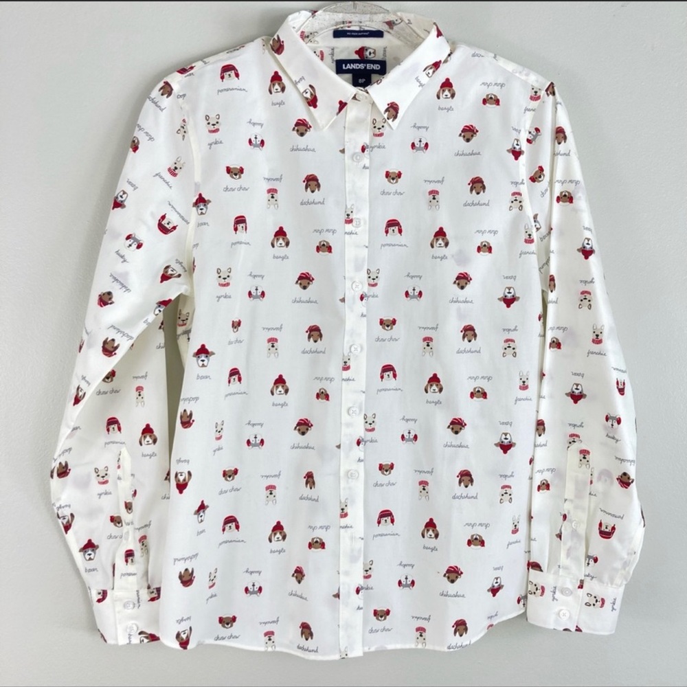Winter Dog Print No Iron Supima Cotton Button Down by Lands' End